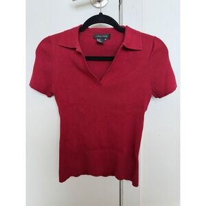 Collard Red Silk Blend Ribber Short Sleeve Top, Size Small